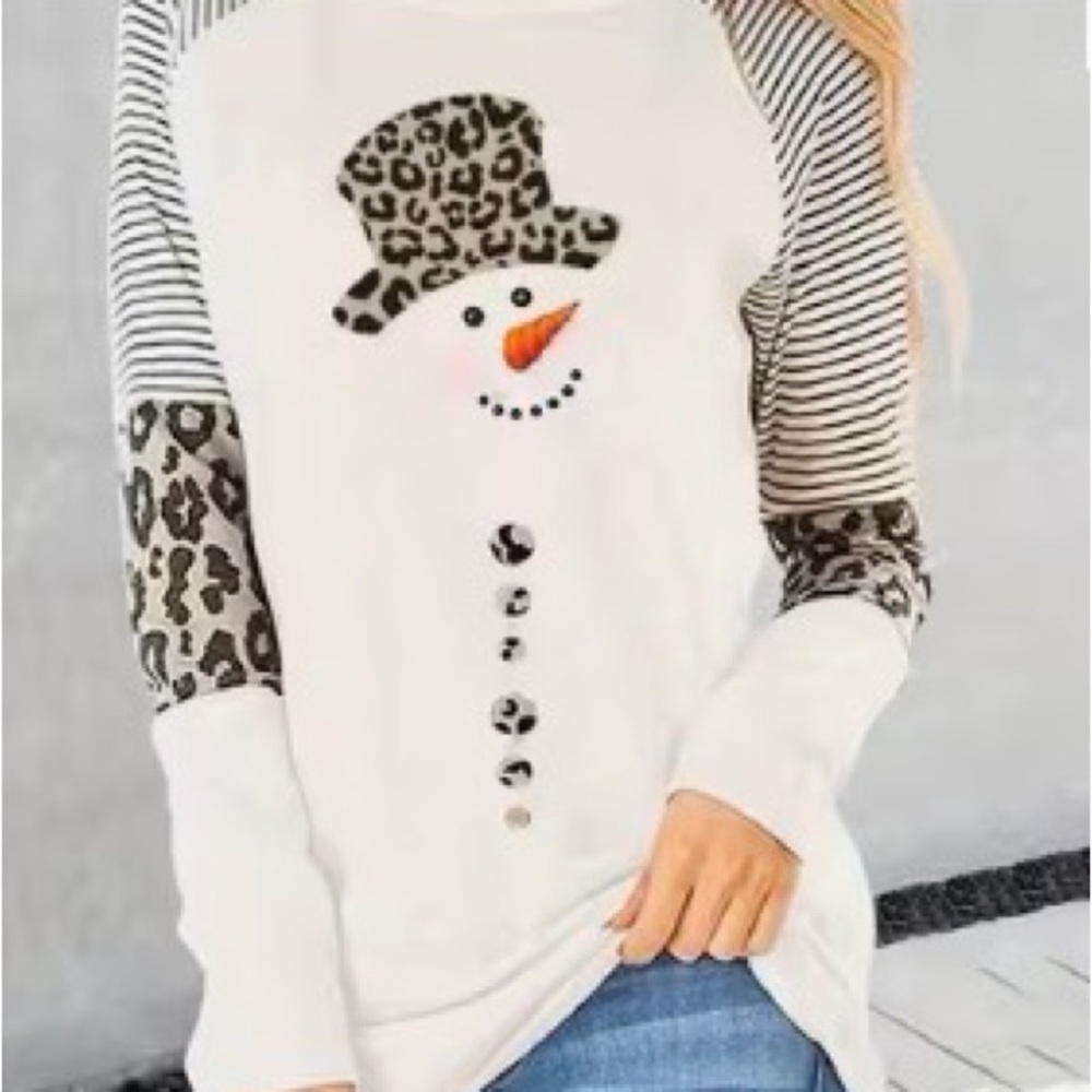 Leopard Snowman Print Women's Top - White
